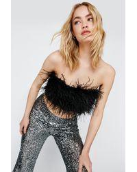 Nasty Gal Feather Cropped Bandeau Corset Top - Black