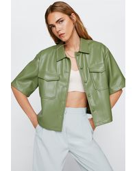 Nasty Gal Faux Leather Short Sleeve Shacket - Green