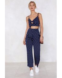 Nasty Gal Polka Dot Bralette And Trousers Set - Blue