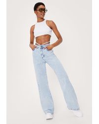 Nasty Gal Strappy Waist High Waisted Wide Leg Jeans - Blue