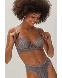 Nasty Gal Lace Scallop Underwire Satin Lingerie Set - Grey