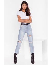 Nasty Gal Jean Mom Effet Usé Avec Déchirures Ça Déchire - Bleu