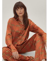 Nasty Gal Recycled Satin Cheetah Oversized Pyjama Set - Brown