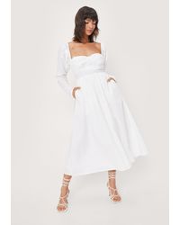 Nasty Gal Ruched Bust Tie Back Midi Dress - White
