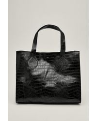 Nasty Gal Faux Leather Croc Embossed Day Bag - Black