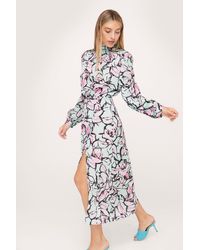 Nasty Gal Abstract Floral High Neck Midi Dress - Purple