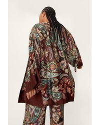 Nasty Gal Plus Size Paisley Print Satin Kimono Top - Brown