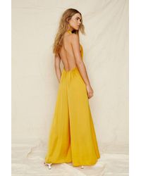 Nasty Gal Hammered Satin Low Back Wide Leg Jumpsuit - Yellow