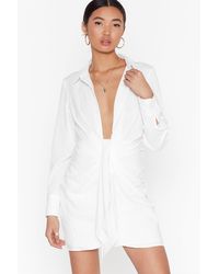 white plunge shirt dress