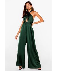 Nasty Gal Recycled Satin Halter Jumpsuit - Green