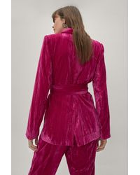 Nasty Gal Wrap Waist Crushed Velvet Suit Blazer - Pink