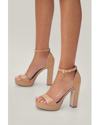 Nasty Gal Faux Leather Strappy Croc Embossed Heels - Natural