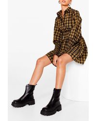 mixed check block heel cleated biker boot