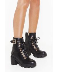 mixed check block heel cleated biker boot