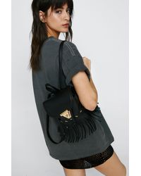Nasty Gal Tassel Detail Flap Top Backpack - Black
