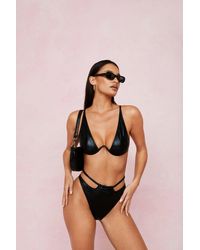 Nasty Gal Coated Underwire V Neck Cut Out Bikini Set - Black