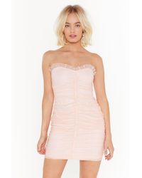 Nasty Gal Dobby Mesh Ruched Bandeau Dress - Multicolour
