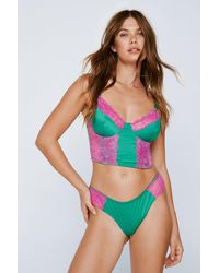 Nasty Gal Satin Contrast Lace Underwire Corset Lingerie Set - Green