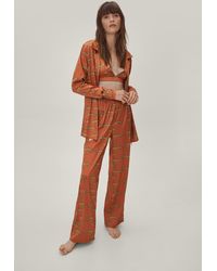 Nasty Gal Recycled Satin Cheetah 3pc Pyjama Trouser Set - Orange