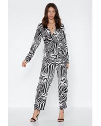 Nasty Gal "on The Jump Zebra Jumpsuit" - White