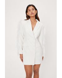 Nasty Gal Feather Sleeve Double Breasted Blazer Dress - White