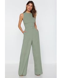 Nasty Gal Mint High Waisted And Wide Leg Trousers - Green