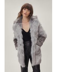 Nasty Gal Ombre Faux Fur Two Tone Coat - Grey