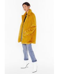 Nasty Gal Surfin' Bird Faux Fur Coat - Yellow