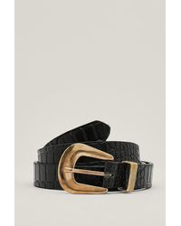 Nasty Gal - Leather Croc Effect Square Buckle Belt - Lyst