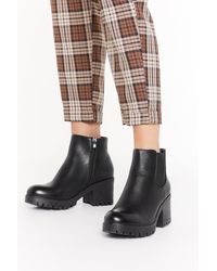 mixed check block heel cleated biker boot