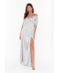 Nasty Gal Break It Off-the-shoulder Satin Maxi Dress - Metallic