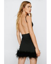 Nasty Gal Slinky Feather Trim Strappy Mini Dress - Black