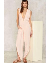 Nasty Gal Hot As Hell Michele Hah Bell Plunging Jumpsuit - Pink