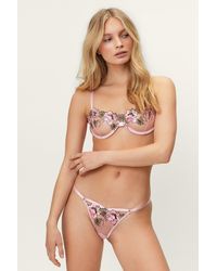 Nasty Gal Floral Mesh Underwired Bralette And Thong Lingerie Set - Pink