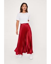 Nasty Gal Wine Pleated Satin Maxi Skirt - Red