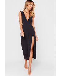 Nasty Gal Recycled Plunge Neck Midi Dress With Split - Multicolour