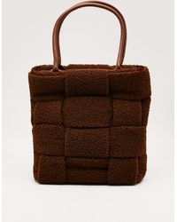 Nasty Gal Faux Shearling Quilted Day Bag - Brown
