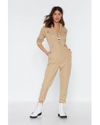 Nasty Gal "ready To Work It Zip Boilersuit" - Natural