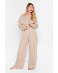 Nasty Gal Plus Size Top And Wide Leg Pants Lounge Set - Natural