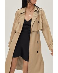 Nasty Gal Faux Leather Button Down Longline Trench Coat - Natural