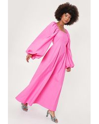 Nasty Gal Poplin Square Neck Balloon Sleeve Maxi Dress - Pink