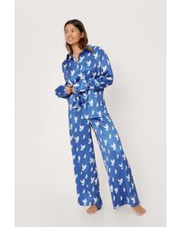 Nasty Gal Recycled Satin Dove Oversized Pyjama Set - Blue