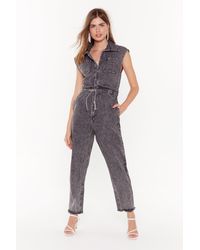 Nasty Gal "wash Out For Me Belted Denim Jumpsuit" - Gray