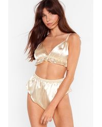 Nasty Gal Satin Ruffle Bralette And Panty Set - Multicolour