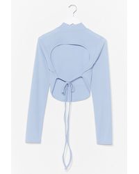 Nasty Gal Ribbed Cut Out Tie Crop Top - Blue