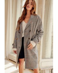Nasty Gal Manteau À Carreaux Et Double Boutonnage Je Fais Ce Qui Me Plaid - Gris