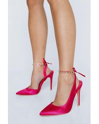 Nasty Gal Embellished Satin Strappy Court Heel - Pink