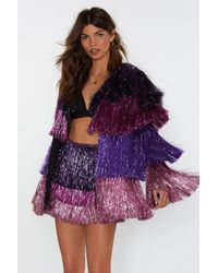 Nasty Gal Party Crasher Multicolored Fringe Jacket - Purple