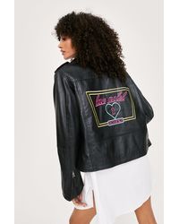 Nasty Gal Love Motel Embroidered Real Leather Jacket - Black