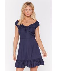 Nasty Gal "frill You Love Me Puff Sleeve Mini Dress" - Blue